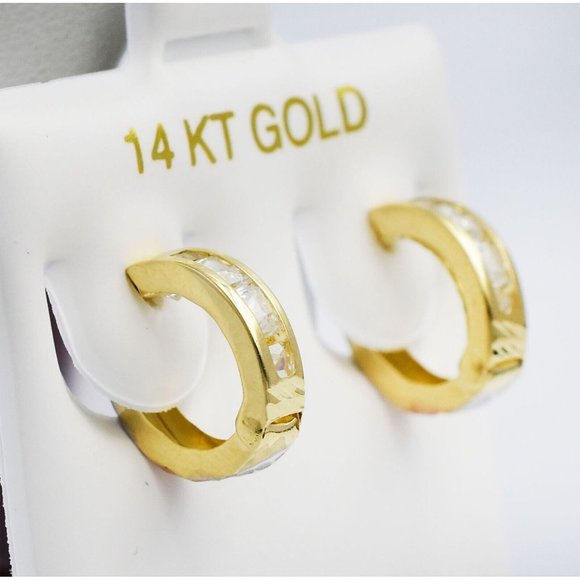 White Sapphire 1.28 Cts Huggie Earrings 14K Yellow Gold